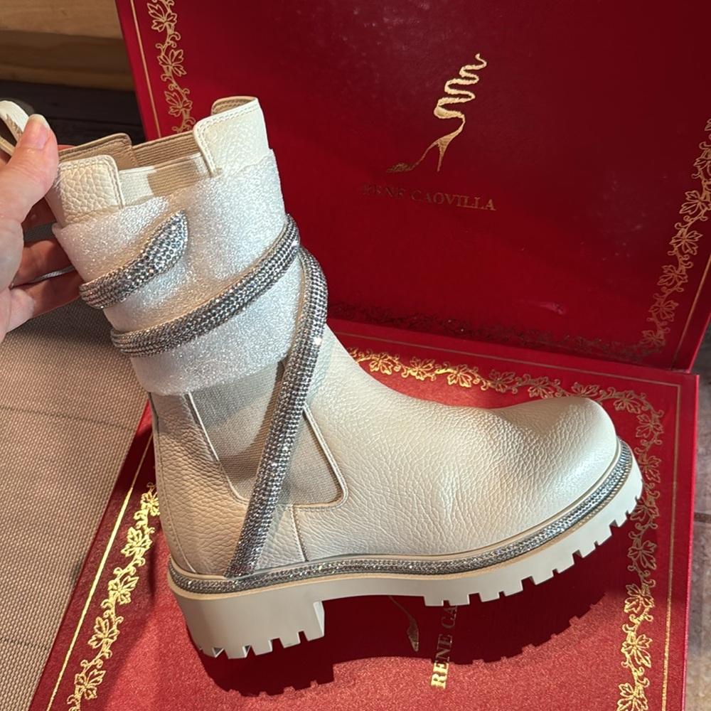RENE CAOVILLA BOOTS WHITE IVORY WOMENS SIZE 35 5